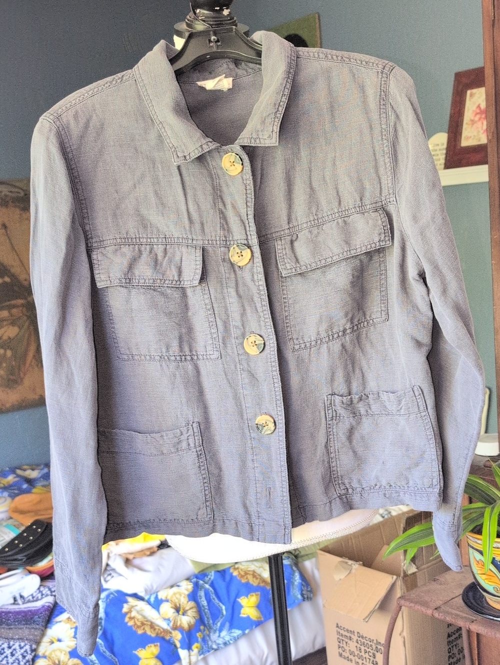 Nicole Miller Blue Button-Front Jean Jacket